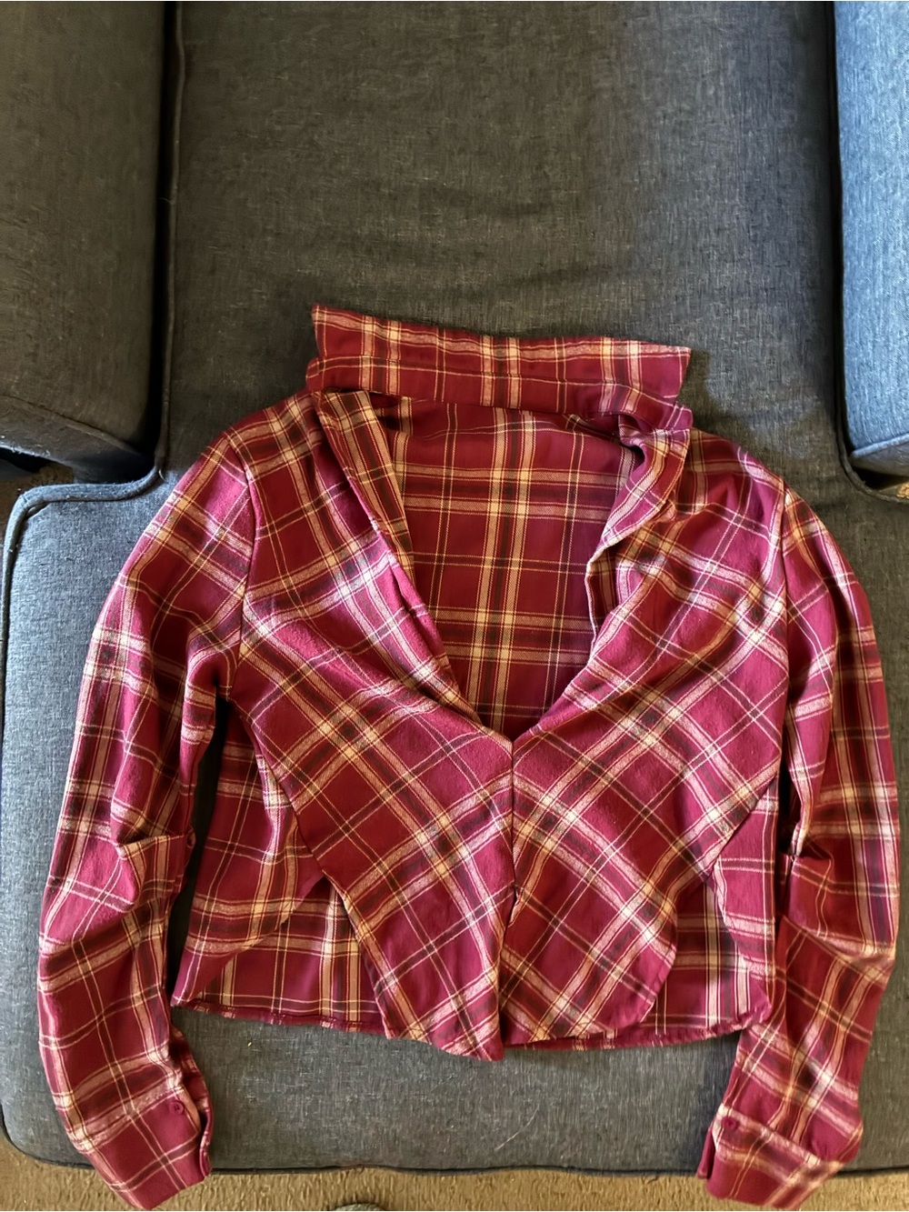 Maroon Plaid Flannel Cropped Button-Up Shirt